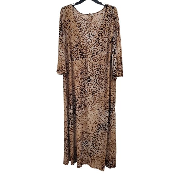 Ambrielle Women's Brown Animal‎ Print Soft Knit Flared 3/4 Sleeve Nightgown XL - Picture 1 of 9